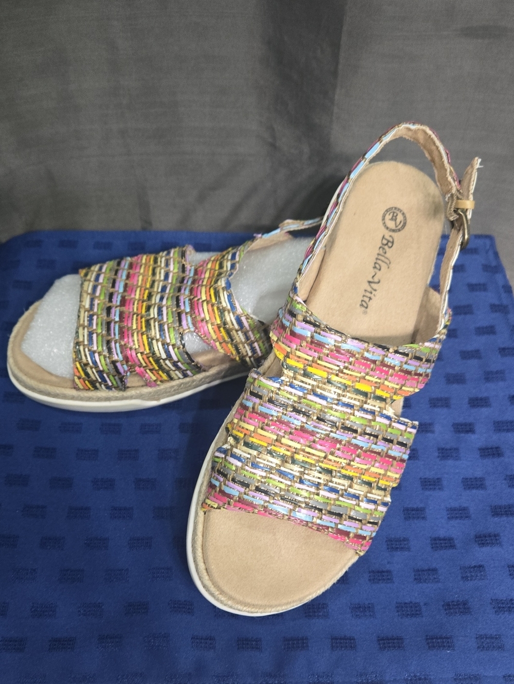 Bella Vita Multicolor Woven Slingback Sandals - Pink, Yellow, Blue